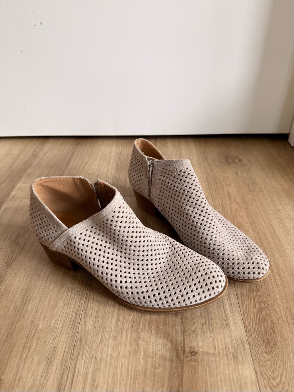 Lucky Brand Women's Perforated Suede Ankle Booties - Light Beige